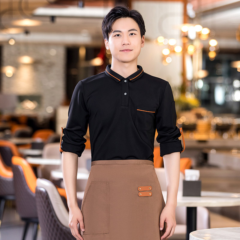 领加边T恤长餐饮服务员工作服H01-2022-37男款图3