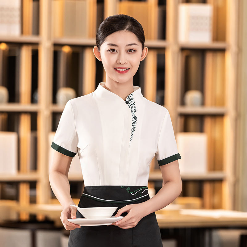 中餐波浪花茶餐厅中餐厅服务员工作服短袖上衣+围裙H01-2023-08女款图2