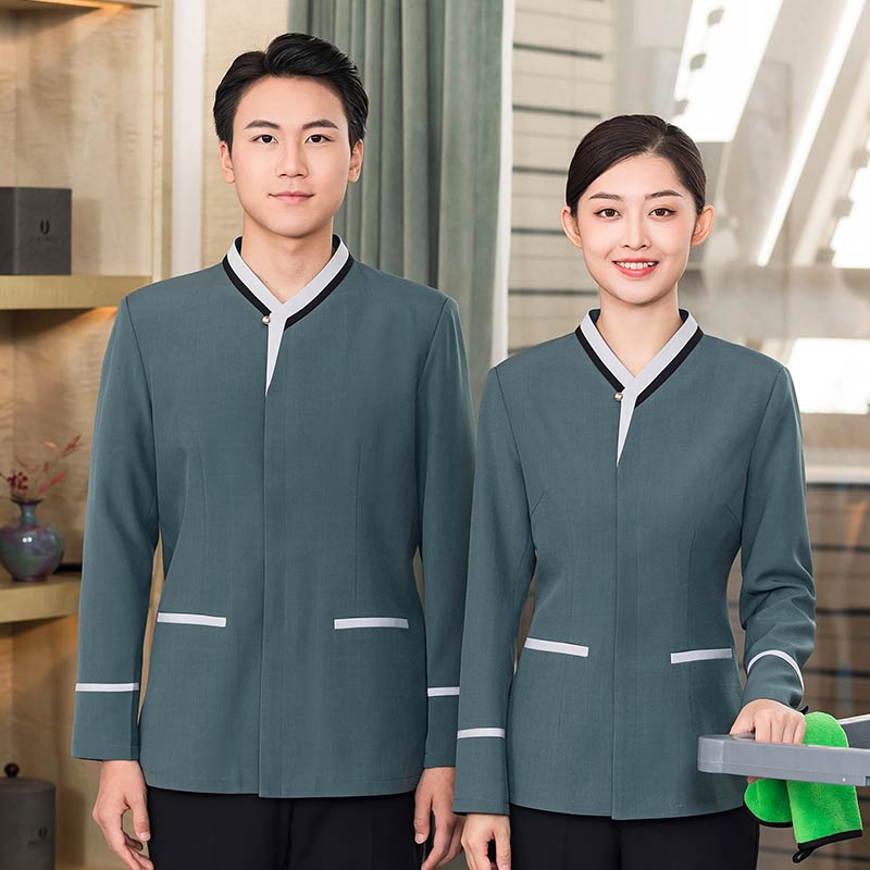 三角拼色领长袖保洁服工作服H01-2023-44图4