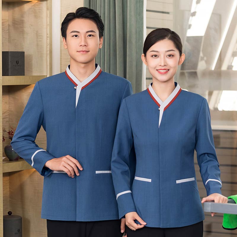 三角拼色领长袖保洁服工作服H01-2023-44图3