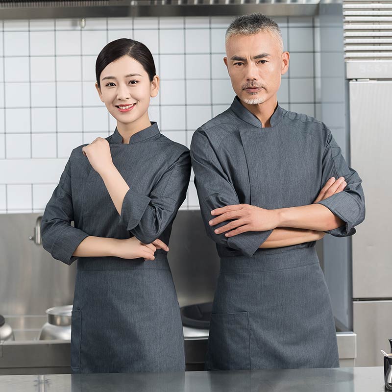 插肩袖暗扣长袖厨师服H01-2023-24图4