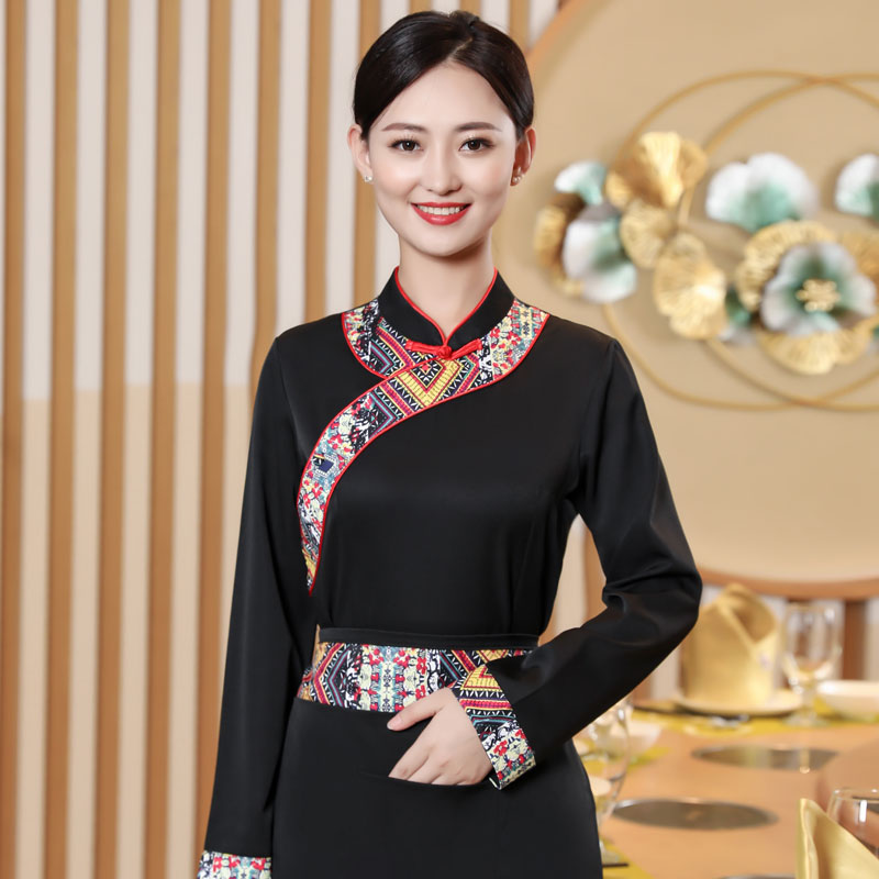 民族风服务员工作服长袖上衣+围裙女款H19-032-037女图2