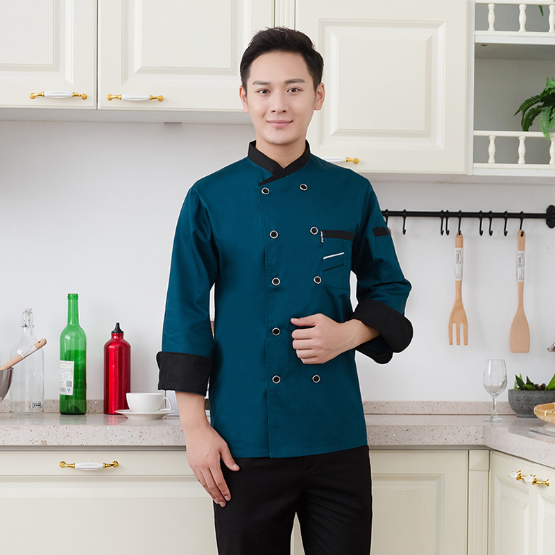 全工艺涤棉厚纱卡长袖厨师服YZ03-206长图3