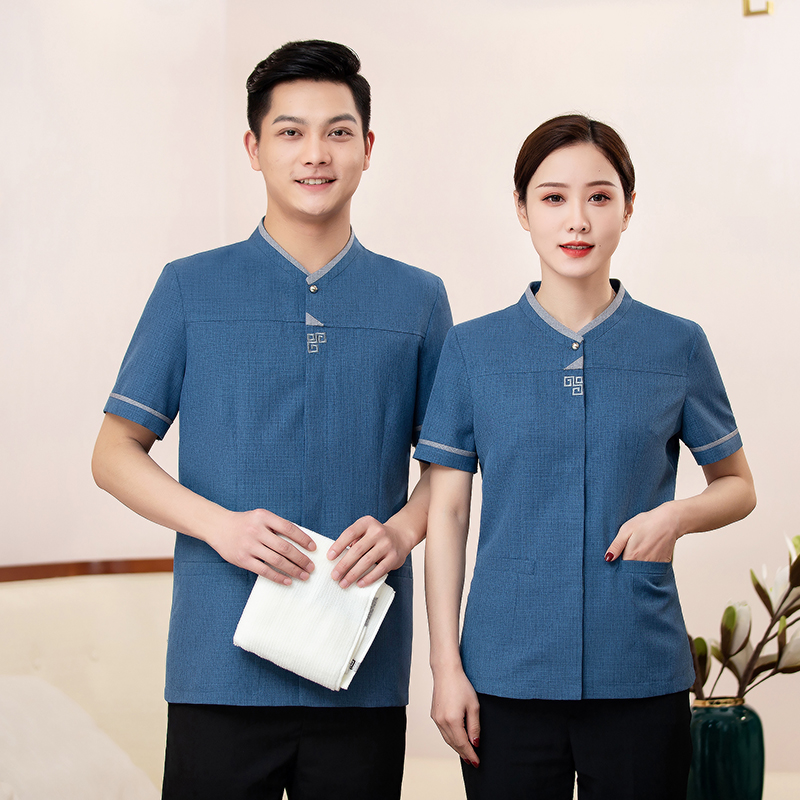 绣三角短袖保洁服上衣女款H10-2101女图3