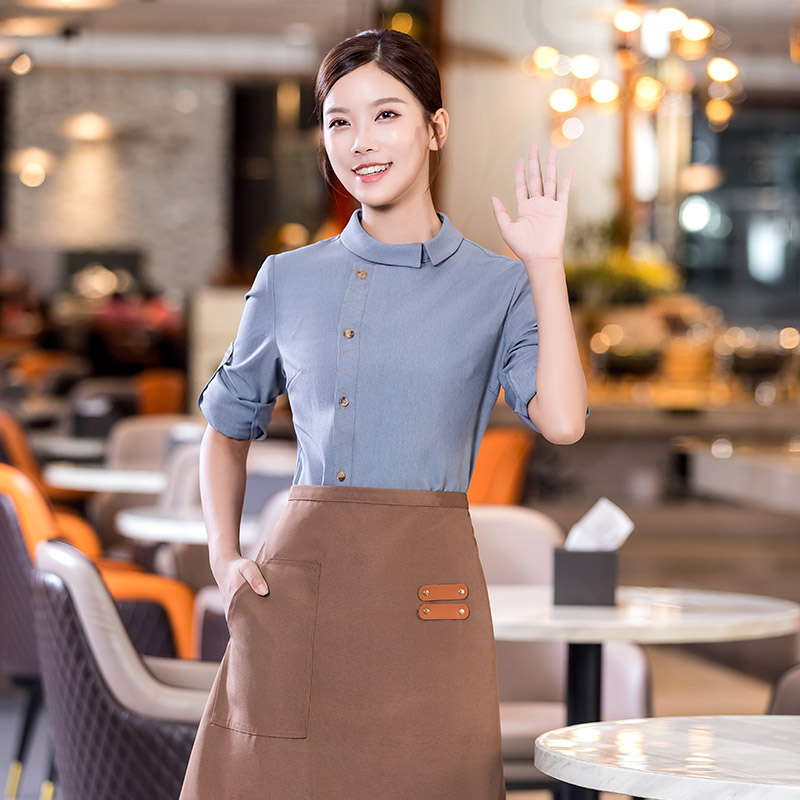 翻领明线衬衣餐饮服务员工作服（不含围裙）H01-2022-36女款图2