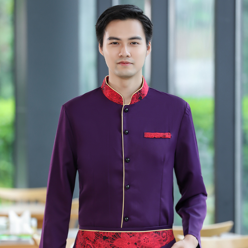 凤尾花服务员工作服长袖上衣+围裙男款H19-038-043男图3