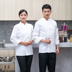 涤丝双排纯白长袖厨师服上衣H03-C0202011涤丝