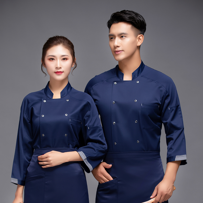 拼肩网七分袖厨师服上衣H12-L048（有色差 介意慎拍）图3