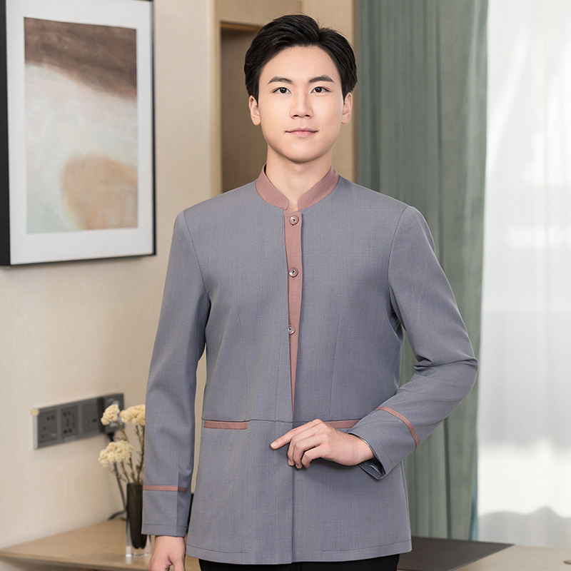 拼色门襟酒店宾馆客房秋冬保洁服H01-2022-45男款图3