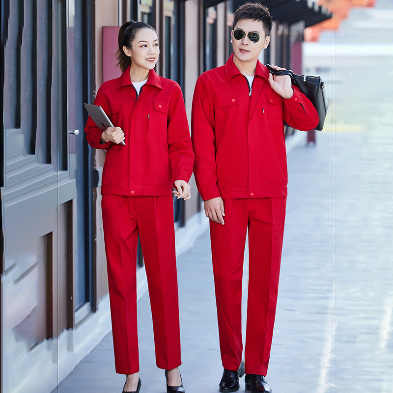 春秋纯棉厚纱卡长袖双层工作服套装B06-W22纯棉套装图5