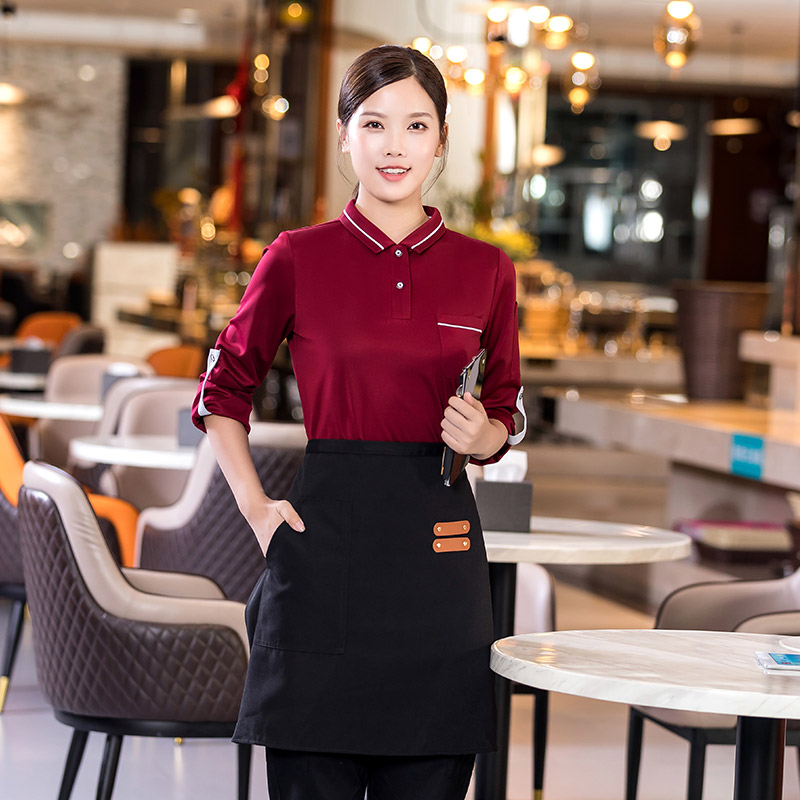 领加边T恤长餐饮服务员工作服H01-2022-37女款图5