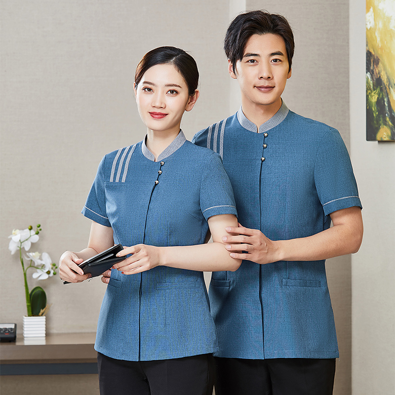 洁格麻中式立领暗门襟短袖保洁服上衣H01-2021-08图2