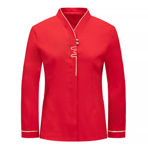 月月红长袖酒店服务员工作服间色立领上衣女款（含围裙）H27-017女款