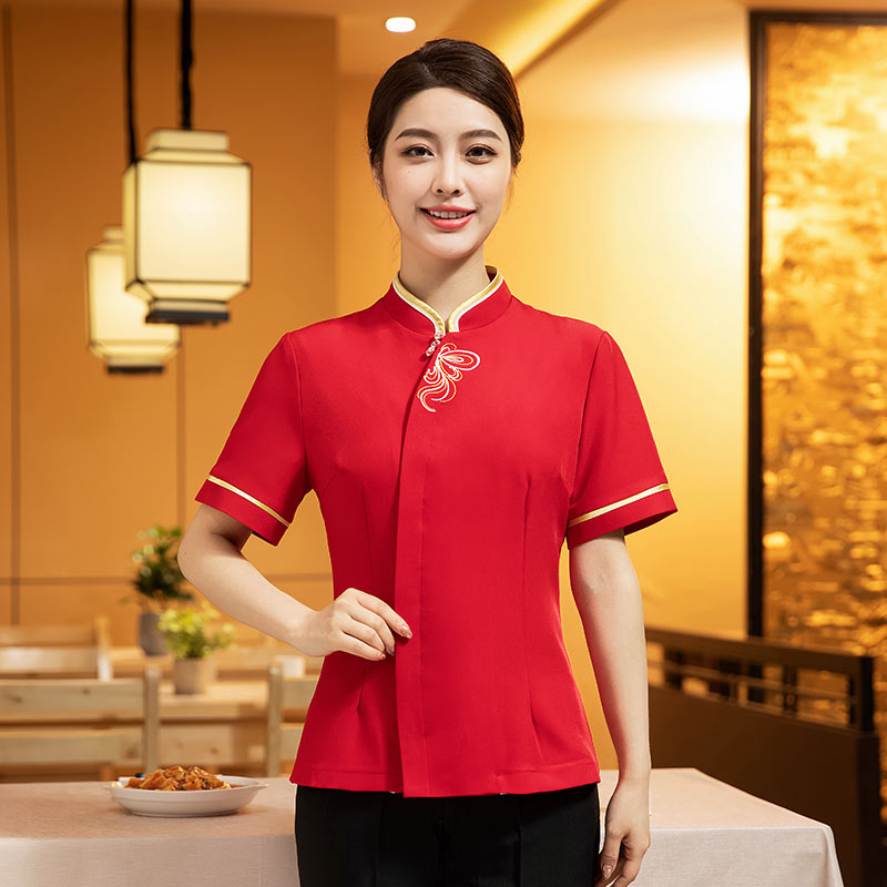 蝴蝶花餐厅火锅店酒店服务员工作服短袖上衣H27-蝴蝶花  女款图5