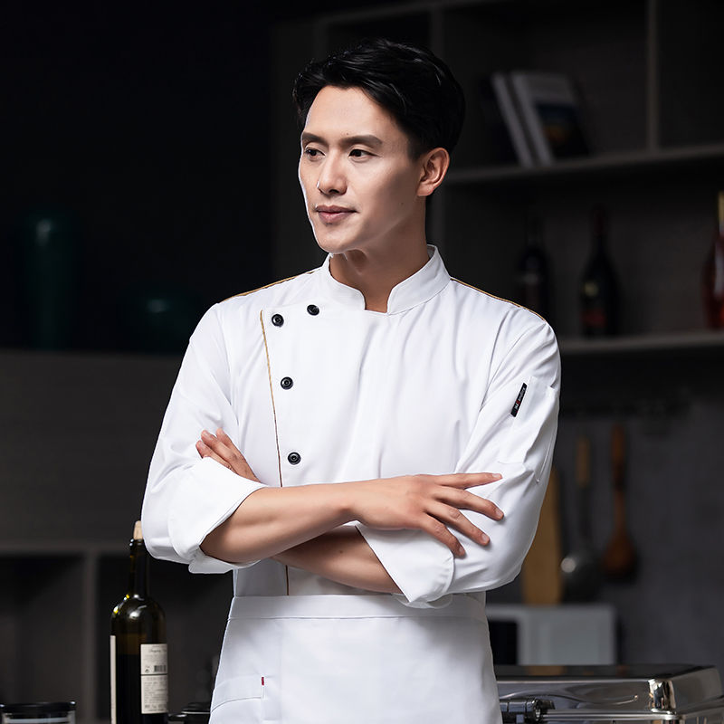 烘焙饭店易干易洗长袖厨师服H12-L083斜领包边图4