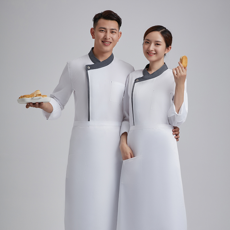 涤棉加边三扣长袖厨师服上衣H03-L012图3
