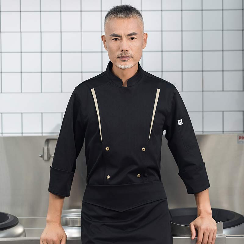 卡其边弹力面料长袖厨师服H01-23101图2