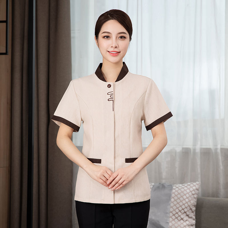 优品餐厅酒店保洁服短袖上衣H27-优品 女款图2