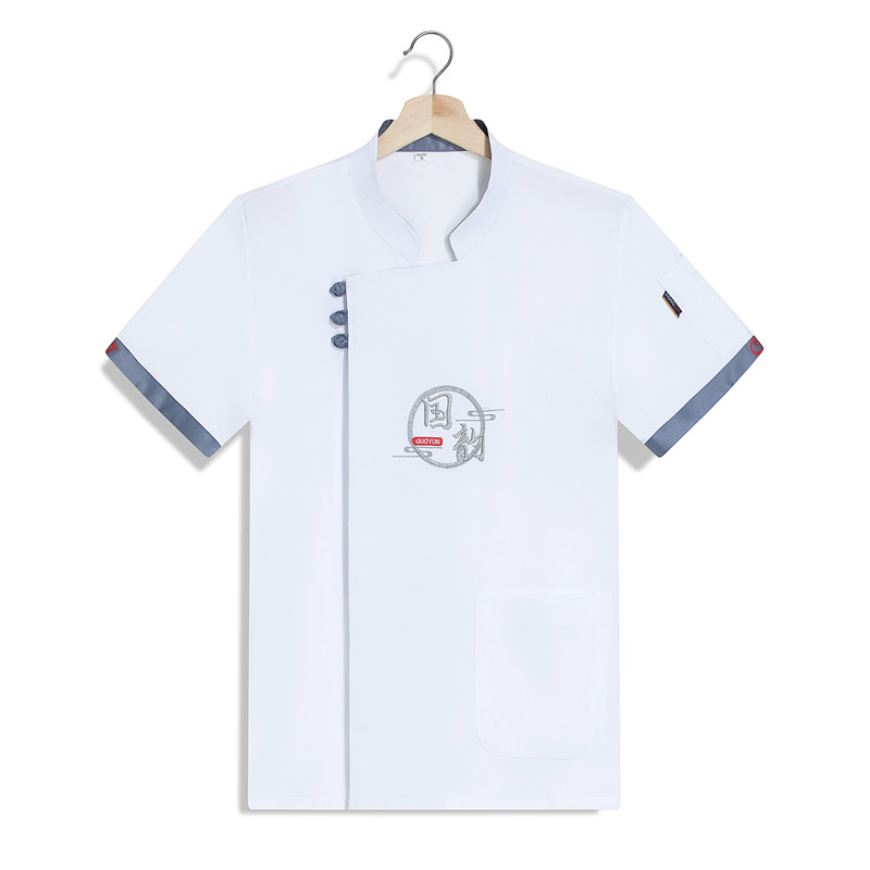 含棉细斜酒店厨师服短袖上衣H03-国韵图4