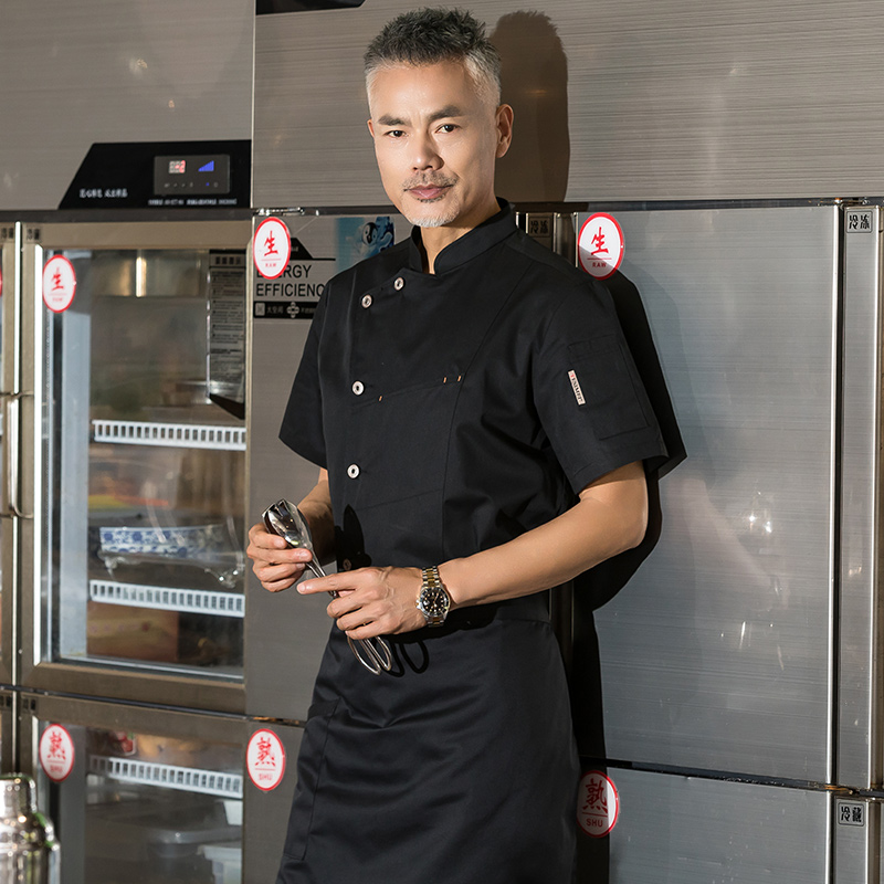 铜扣暗口袋短袖酒店厨师服上衣H01-2022-16图2