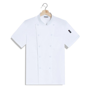 中华立领弹力棉短袖厨师服H03-弹力包扣