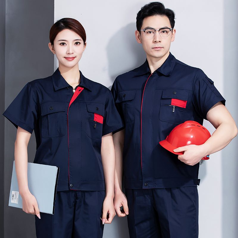 涤棉翻领工装短袖套装H30-H068图2