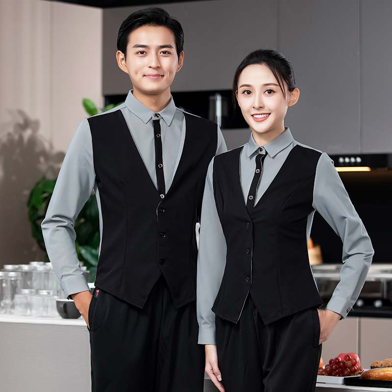 假两件衬衣马甲服务员工作服长袖男女款H02-23331图4