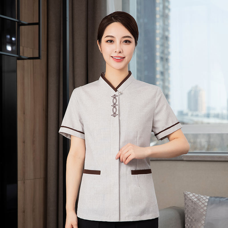 菱形花餐厅酒店保洁服短袖上衣H27-菱形花 女款图3