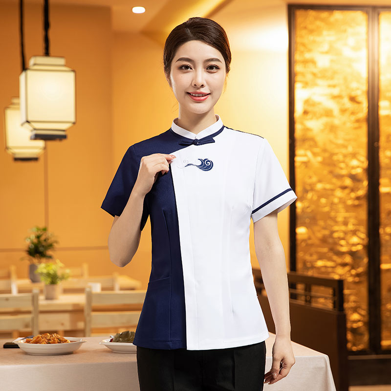 青云直上餐厅火锅店酒店服务员工作服短袖上衣+围裙H27-青云直上  女款图2