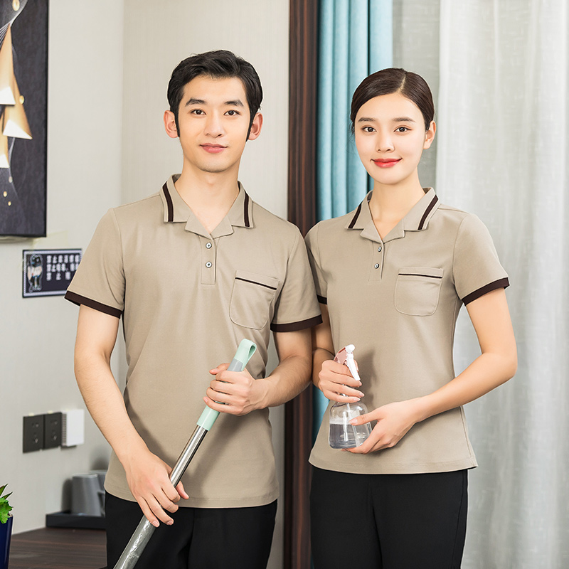 简约时尚翻领加边短袖保洁服通款H01-2022-09图5