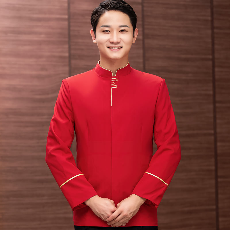 月月红长袖酒店服务员工作服间色立领上衣男款（不含围裙）H27-017男款图4