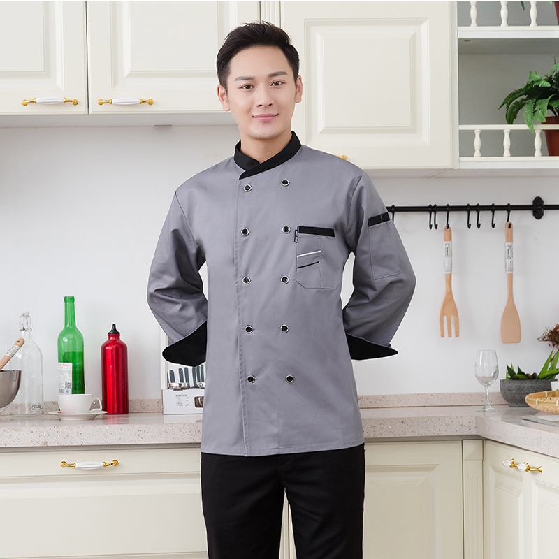 全工艺涤棉厚纱卡长袖厨师服YZ03-206长图5