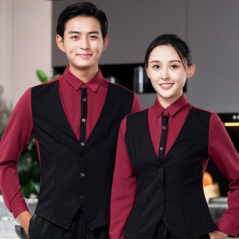 假两件衬衣马甲服务员工作服长袖男女款H02-23331图6