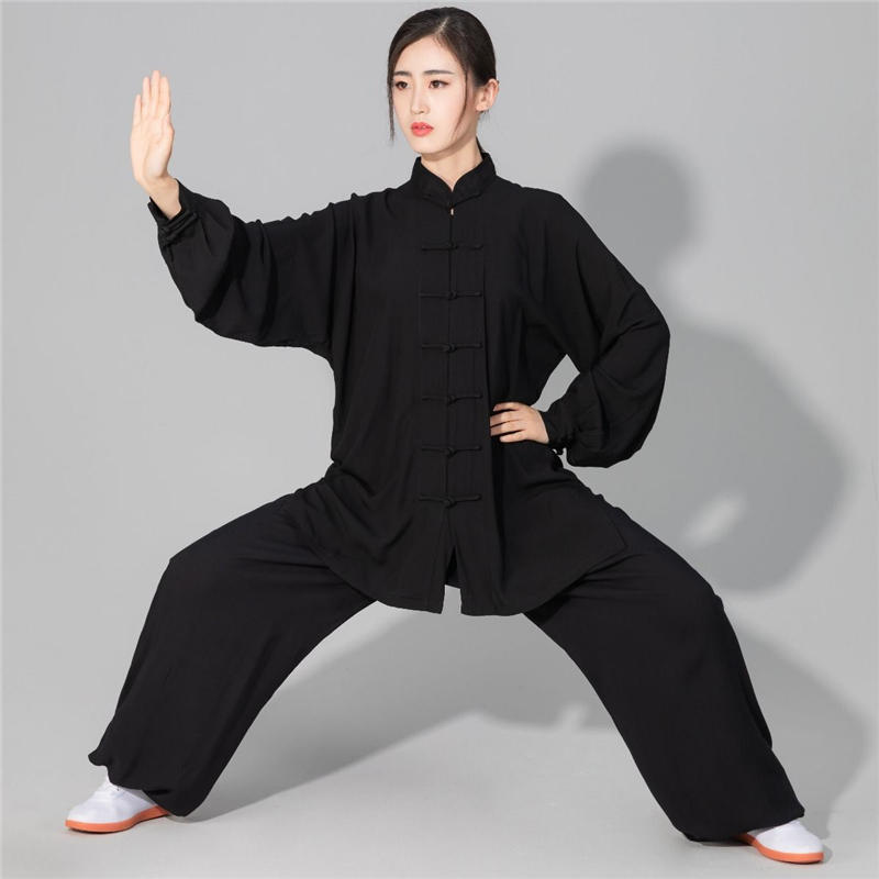 宽松舒适太极练功服套装P04-棉绸长袖图2