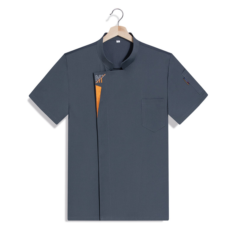超强弹力棉酒店厨师服短袖上衣H03-黄三角图5