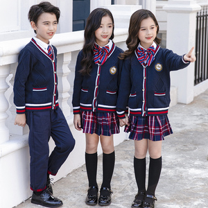 英伦学院风全棉针织开衫中小学生教师五件套校服套装455-9232