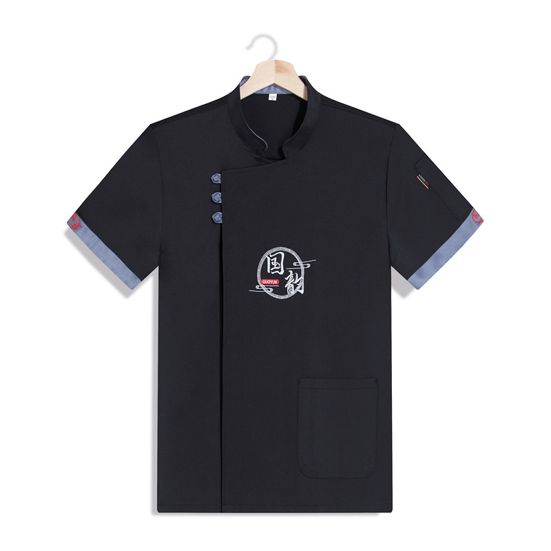 含棉细斜酒店厨师服短袖上衣H03-国韵图2