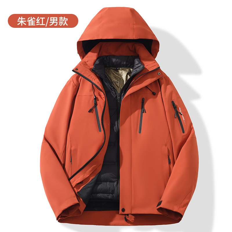 户外羽绒三合一冲锋衣男款KM2-25592R图3