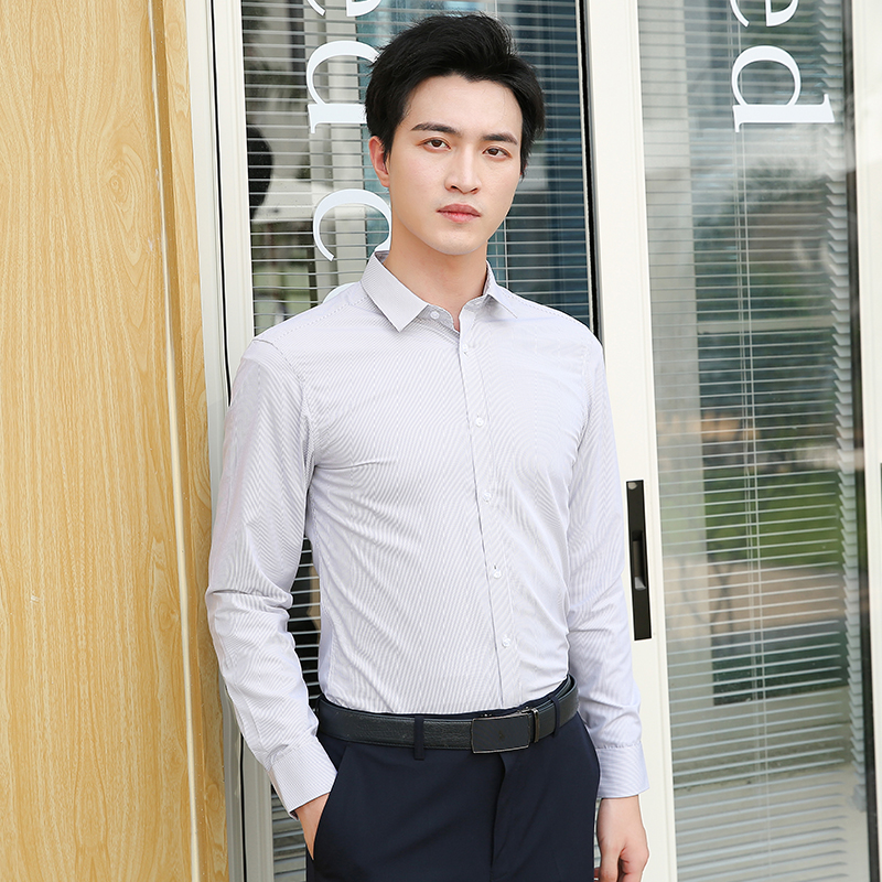 白底条纹职业男士长袖衬111-982男长袖衬衫图4