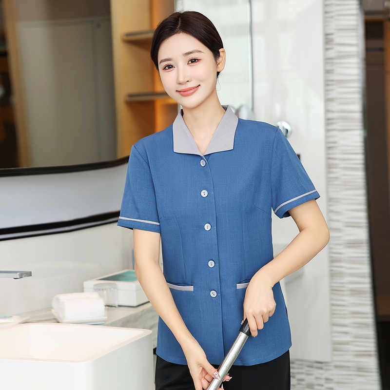 乐丽丝翻领高品质酒店保洁服短袖上衣H14-005-010女款图2
