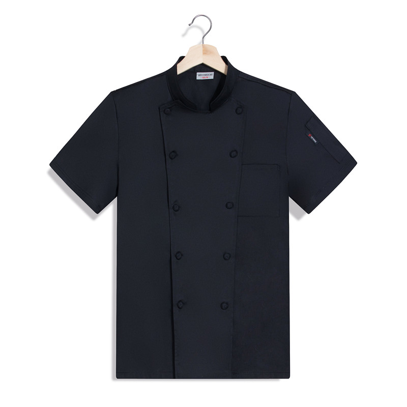 中华立领弹力棉短袖厨师服H03-弹力包扣图2