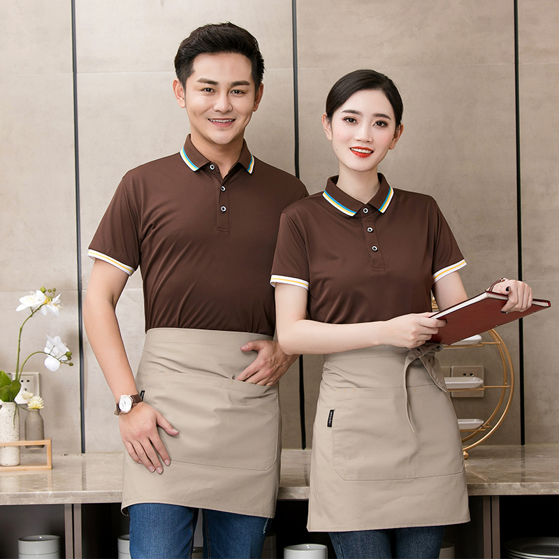 亚麻饭店火锅店餐饮短袖服务员工作服上衣H01-1909图2