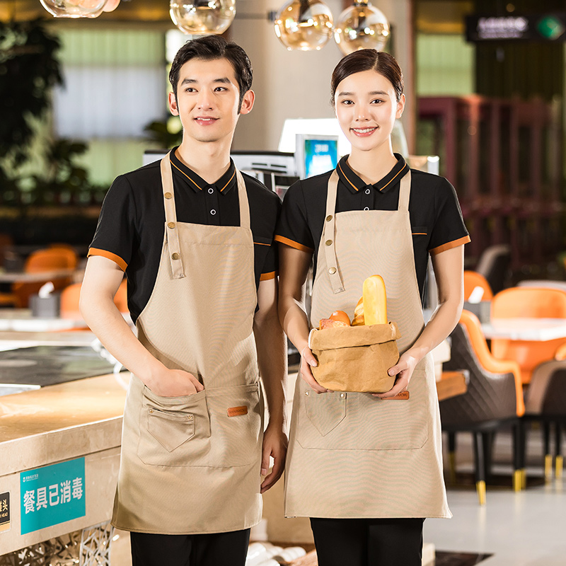 耐磨防水厨房餐饮帆布挂脖围裙通款H01-225图6