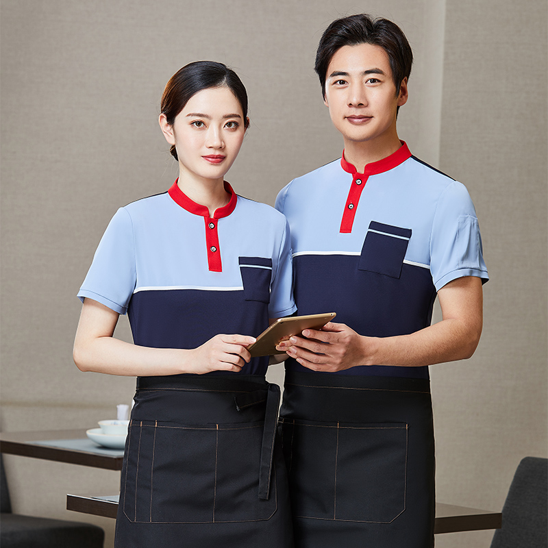酷丝棉拼色短袖服务员工作服上衣H01-2021-16图2