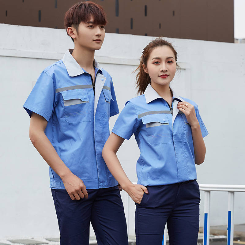 舒适透气夏季翻领拼色短袖工作服套装B04-XD4001图8
