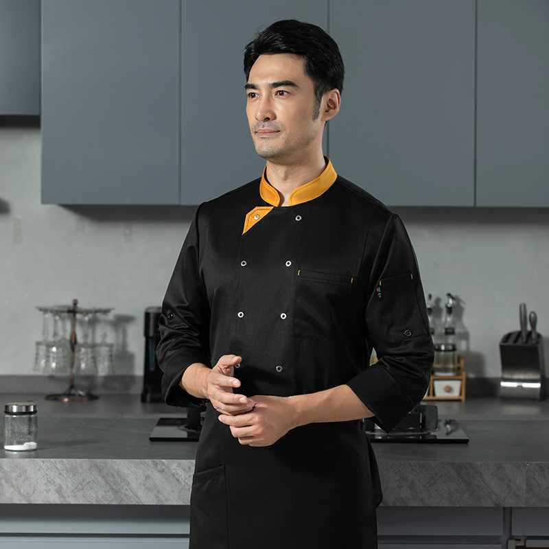 高品质耐脏易洗长袖厨师服H12-彩领图2